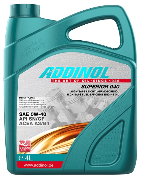 фото Моторное масло ADDINOL Superior 040 0W-40 A3/B3/B4 SM/CF EC 4л 