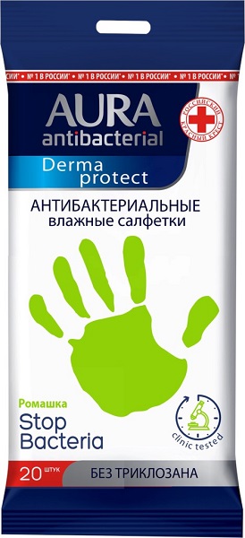 фото Салфетки влажные AURA антибактериальные Derma Protect 20шт 