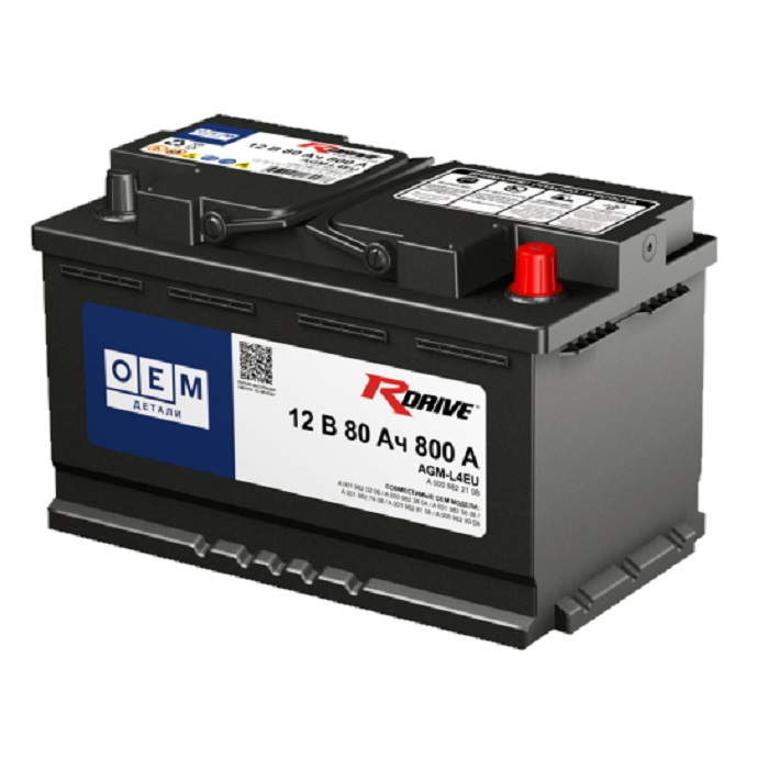 фото Аккумулятор RDrive OEM AGM-L4EU 80 Ач 800A о.п. (A0009822108 MB) 