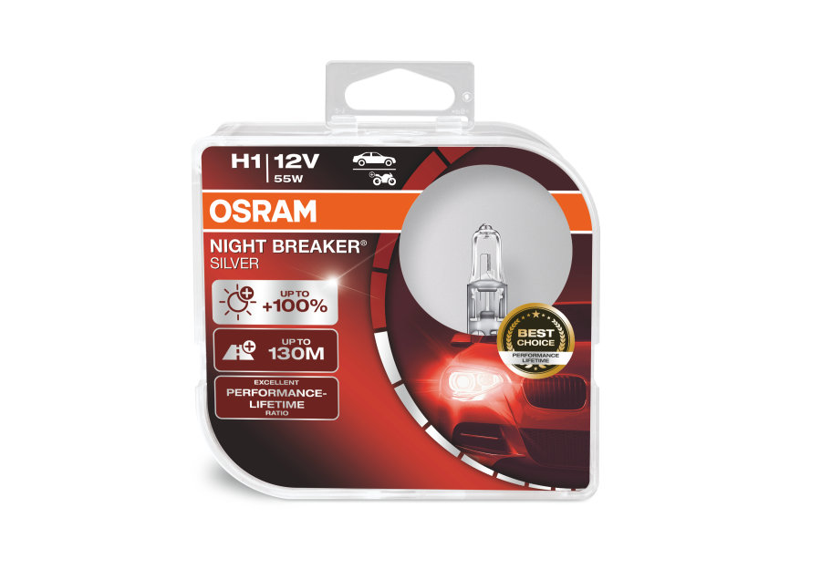 фото Автолампа OSRAM H1 12V 55W Night Breaker Silver +100% бокс 2шт 
