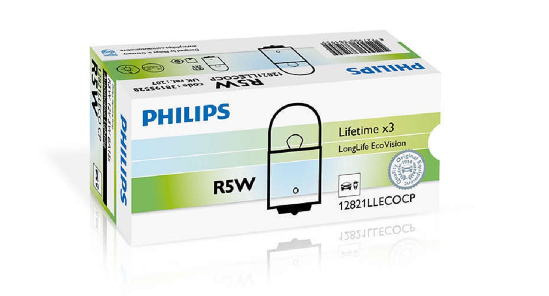 фото Автолампа Phillips R5W 12V 5W LongLife EcoVision 12821LLECOCP 