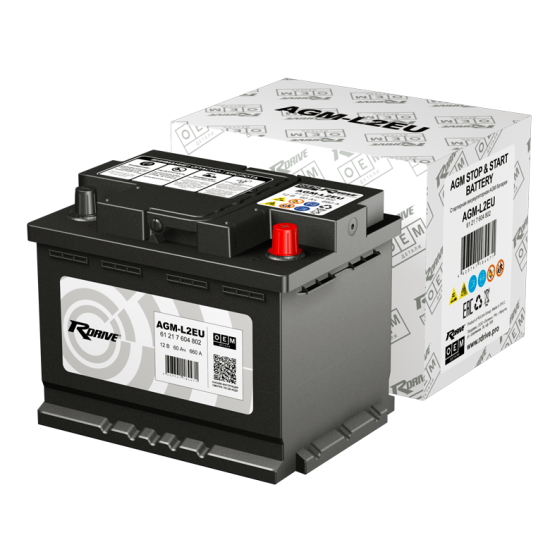 фото Аккумулятор RDrive OEM AGM-L2EU 60 Ач 660A о.п. (61217604802 BMW) 