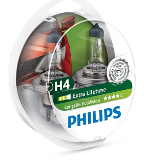 фото Автолампа Philips H4 12V 60/55W LongLife EcoVision 2шт 