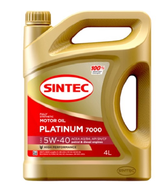 фото Моторное масло SINTEC PLATINUM 7000 SAE 5W-40 SN/CF ACEA A3/B4 4л 