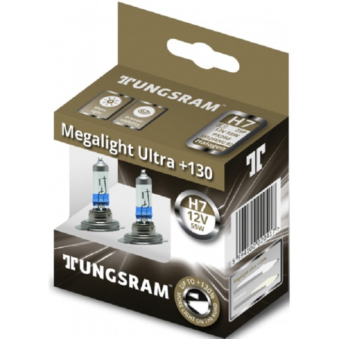 Картинка Автолампа Tungsram Megalight Ultra H7 12V 55W +130%  (2шт) 