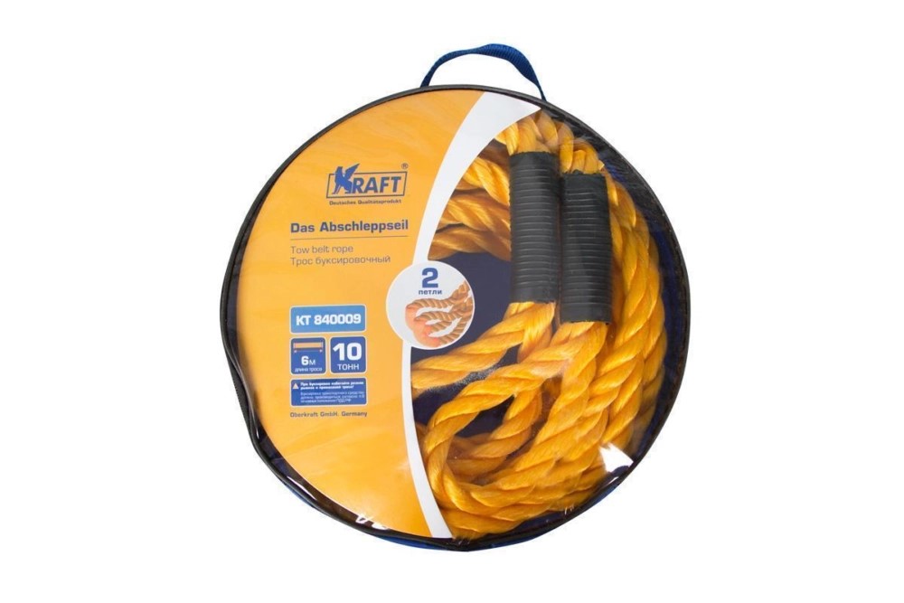 фото Трос буксировочный Канат 10т 6м петля Kraft KT 840009 
