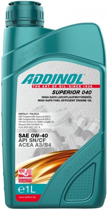 фото Моторное масло ADDINOL Superior 040 0W-40 A3/B3/B4 SM/CF, EC 1л 