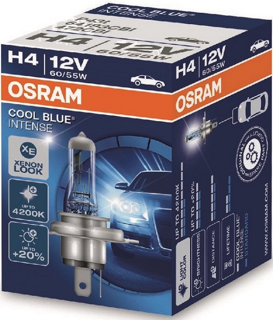 фото Автолампа OSRAM H4 12V 60/55W +100% Cool Blue Intence 
