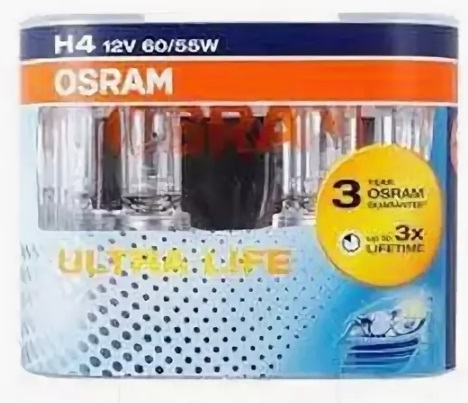 фото Автолампа OSRAM H4 12V 60/55W Ultra Life (Eurobox, 2шт) 