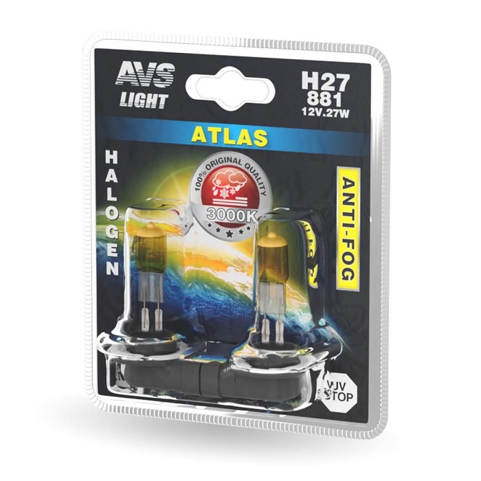 фото Автолампа Atlas AVS 12V 27Вт H27/881 всепогодная Anti-Fog 2шт. блистер 