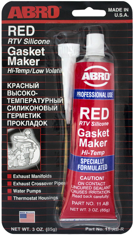 фото Герметик прокладок силиконовый Abro высокотемпературный красный 85г 11AB-R 