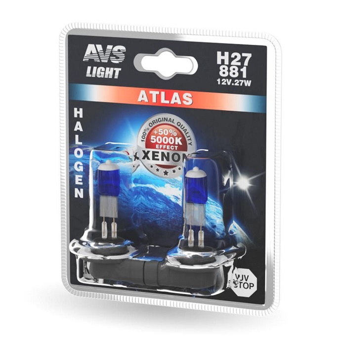 фото Автолампа Atlas AVS 12V 27Вт H27/881 5000k Anti-Fog 2шт. блистер 