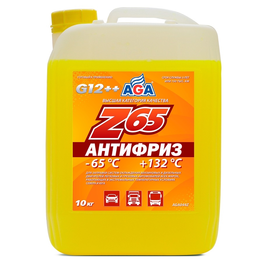 фото Антифриз AGA-Z65/G12++ желтый -65С/+132С готовый 10кг AGA044Z 