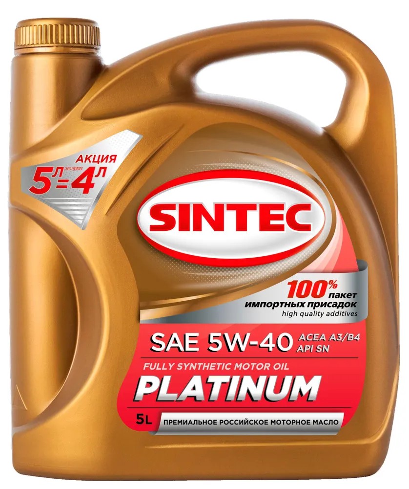 фото Моторное масло SINTEC PLATINUM SAE 5W-40 SN/CF ACEA A3/B4 5л 