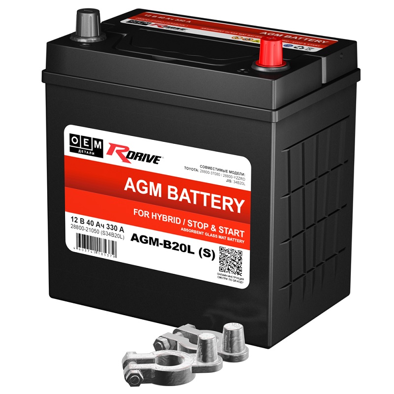 фото Аккумулятор вспомогательный RDrive OEM AGM-B20L (28800-37080 S34B20L) 