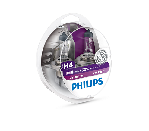 фото Автолампа Philips H4 12V 60/55W +60% VisionPlus 2 шт 