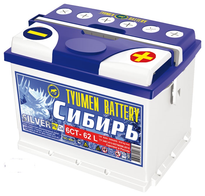 фото Аккумулятор TYUMEN BATTERY СИБИРЬ 6СТ-62/570А  п.п 