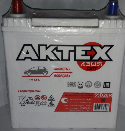 фото Аккумулятор AKTEX 6СТ-40А "Asia" о.п. 55B19L 