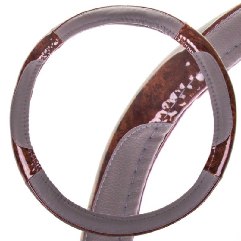 фото Оплетка руля SKYWAY Wood-2 M Серая экокожа 