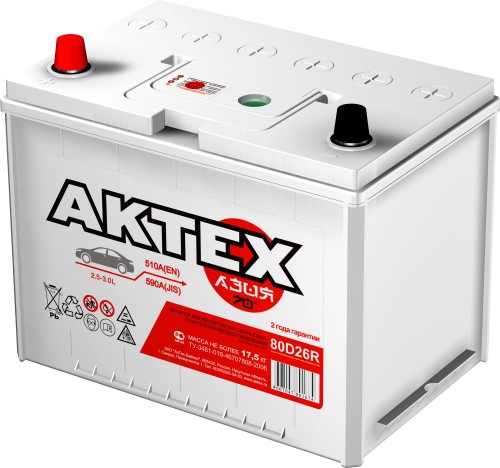 фото Аккумулятор AKTEX 6СТ-70/580А "ASIA" п.п. ток 80D26R 